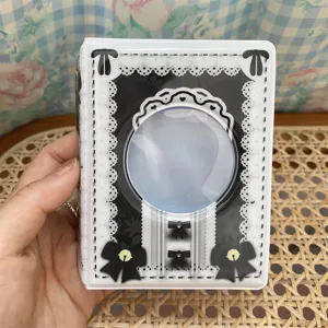 Mini 3-inch photocard binder, black white lace bow idol polaroid Kpop card album holder.