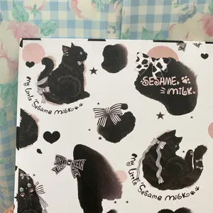 Schattig zwart kattenontwerp A5 6-rings map detail met leuke strikken en illustratieprint.