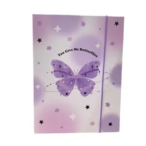 Classeur de photocard papillon violet A5 relieur amovible livre de stockage de cartes avec élastique.