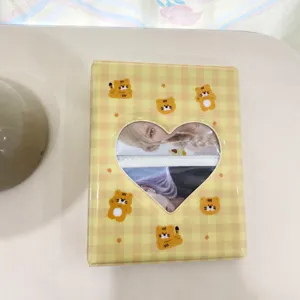 Süßer gelber Karomuster Fotokarten Ordner 3 Zoll K-Pop Fotoalbum mit Tigermotiv Sammlungsbuch