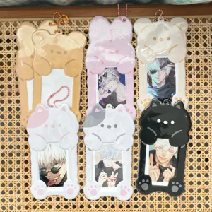 Cute Animal Cartoon Card Holder 3 Inch Photocard Protector ID Badge Holder with Keychain