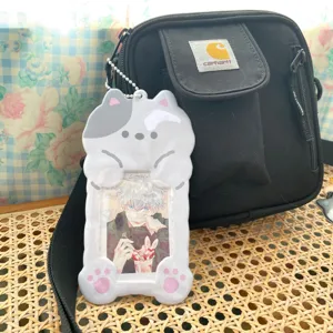 Cute cat shape 3 inch photocard holder transparent acrylic idol photo sleeve keychain