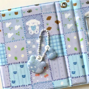 Estilo ins lindo retro cuadros patchwork álbum de fotos tarjetero con doble colgante llavero