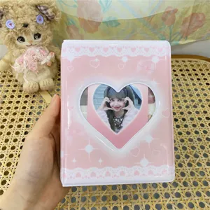 Rosa süßes Spitzen 3-Zoll Fotokarten Ringbuch, ideal für K-Pop Idol Polaroids Aufbewahrung.