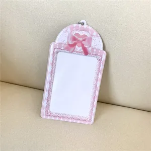 Rosa Schleife Spitze 3 Zoll Polaroid Fotokartenhalter süße Acryl ID Karten Schutzhülle Anhänger