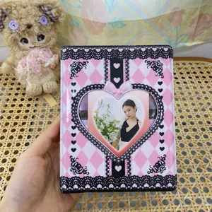 Süsses 3 Zoll Fotokarten Album Rosa Spitze Herz Fenster KPop Idol Karten Sammelbuch Neu