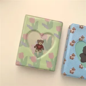 Mini classeur de photocartes 3 pouces, motif tulipe et ours mignon rangement album photo kpop.