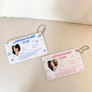 Acrylic photocard holder keychain with heart window, cute star pattern id badge protective case.