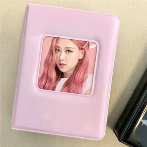 Pink mini photo card album detail view, cute sweet style 3-inch polaroid storage holder.