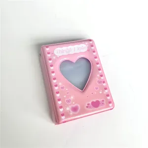 Pink 3-inch mini photocard binder album with cute heart window for polaroid idol photocards.