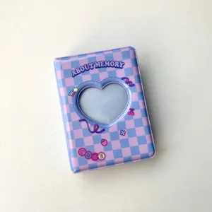 Mini 3-inch Kpop photocard binder album, cute purple plaid mini photo card holder book.