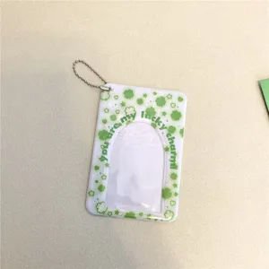 Porte-photocard trèfle vert avec chaîne, étui de protection mignon pour cartes polaroid.