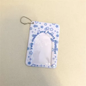 Détail porte-photocarte étoile bleue, étui de carte en acrylique avec chaîne pour idoles.