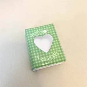 Mini album portafoto a quadri verdi per cartoline 3 pollici polaroid carino design cuore dettaglio