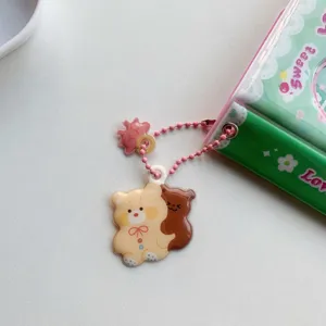 Leuke schattige beer sleutelhanger hanger met roze kraal ketting voor tas en etui decoratie.