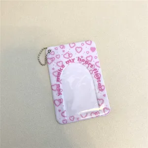 Porte-carte photo cœur rose avec chaîne de perles, protecteur de carte d'idole 3 pouces.