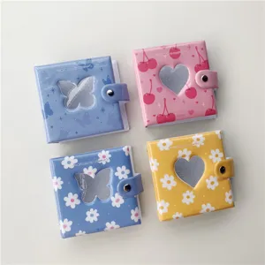 Mini Album Photo Mignon Style Ins Support de Carte Porte-Cartes Couverture PP à Feuilles Mobiles avec Design Cœur Papillon Évidé