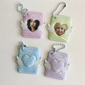 Polka Dot Angel Wings ID Photo Card Holder Cute Keychain Transparent PVC Bus Card Protector School Bag Pendant Gift