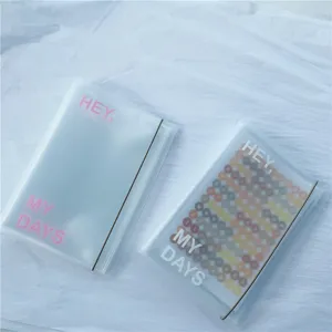 Detailed shot of frosted elastic band sticker storage book and postcard collection album.