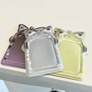 Cute Cat Ear PVC Card Holder 3 Inch Photocard Holder Idol Card Storage Display Bag Pendant