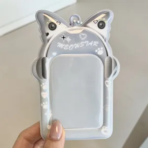 Detailed view of the cute cat ear PVC photocard holder, perfect for 3-inch idol cards.