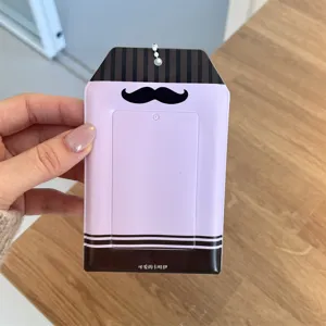 Matte PVC photo card holder with mustache pattern, cute hanging pendant for ID or bus card.