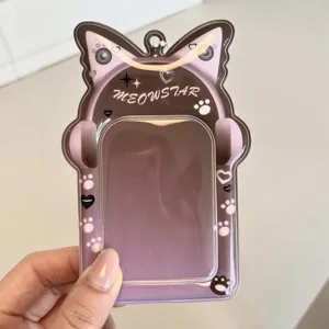 Cute cat ear PVC photocard holder 3 inch polaroid idol card display bag pendant charm.