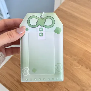 Matte omamori photo card holder PVC card sleeve cute green gradient kpop photocard protector