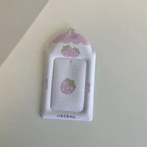 Cute pink polka dot strawberry 3 inch photo PVC card holder photocard bus card display pendant