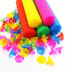 Colorful plastic balloon sticks and cups set, durable support rods for party decoration.