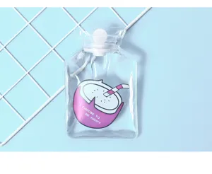 Transparent PVC mini hot water bag with cute pink coconut graphic for winter hand warming.