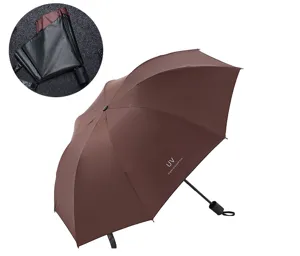 Brauner 3-faltbarer UV-Schutz-Regenschirm, kompakte faltbare Sonnen- und Regenschirm.