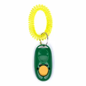 Clicker per addestramento animali con cinturino a spirale gialla, strumento per cani.