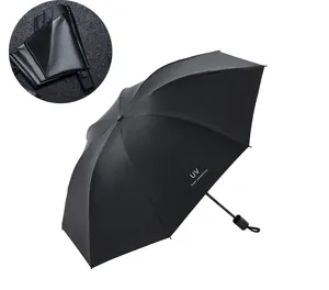 Schwarzer Regenschirm Faltschirm UV Schutz Sonnenschirm Kompakter Taschenschirm fuer Alltag.