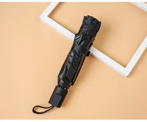 Paraguas plegable negro portátil, protección UV sombrilla, paraguas de viaje compacto para lluvia sol