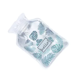 Transparent PVC Hot Water Bag Portable Winter Hand Warmer with Leaf Print Daily Use