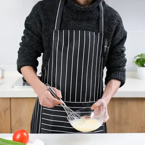 Waterproof Oil-Proof Kitchen Apron For Men Women Striped Polyester Cooking Apron With Pockets Coffee Shop Work Apron