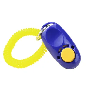 Clicker per addestramento cani con cinturino giallo e plastica blu per animali domestici
