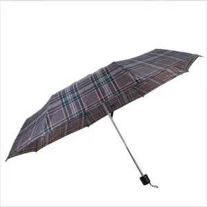 Parapluie pliant 3 sections portable à motif écossais classique, design compact quotidien.