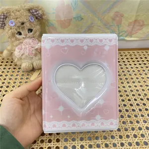 Rosa 3 Zoll Fotokarten Ordner mit süßem Herz hohl Stern Glitzer Kpop Sammelbuch Album