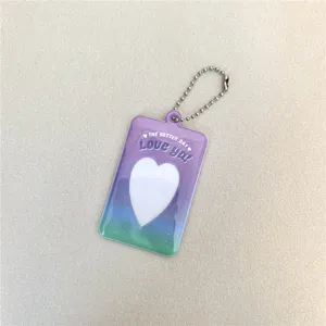 Gradient photocard holder keychain with heart window, perfect for 2-inch ID photos and idols.