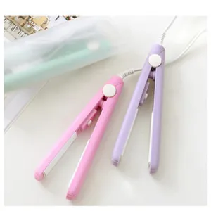 Mini hair straightener portable dual-use styling tool for travel bangs and waves pink purple