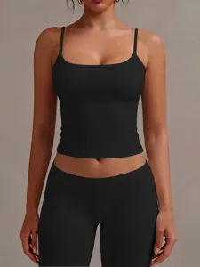 Women casual black camisole top basic slim fit sleeveless crop tank top summer daily wear