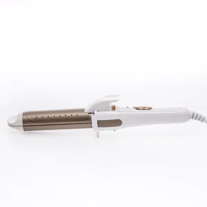 2-in-1 hair curler and straightener styling tool detail shot showcasing ergonomic design.
