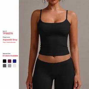 Women Casual Solid Color Slim Fit Tank Top Adjustable Spaghetti Strap Basic Summer Sleeveless Cami Top