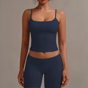 Women solid color low round neck tank top adjustable strap summer sleeveless top for daily wear style