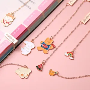 Niedliche Metall Cartoon Lesezeichen Set mit Kette Anhänger, rosa Schreibwaren.