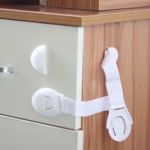 Verrou de sécurité pour tiroir enfant, sangle anti-pincement réglable pour armoires et meubles.