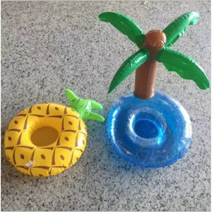 Inflatable pineapple and palm tree drink holders floating pool cup holder set for party