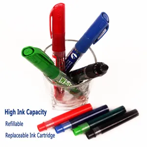 Refillable whiteboard markers set with large ink capacity, colorful dry erase pens for office school.